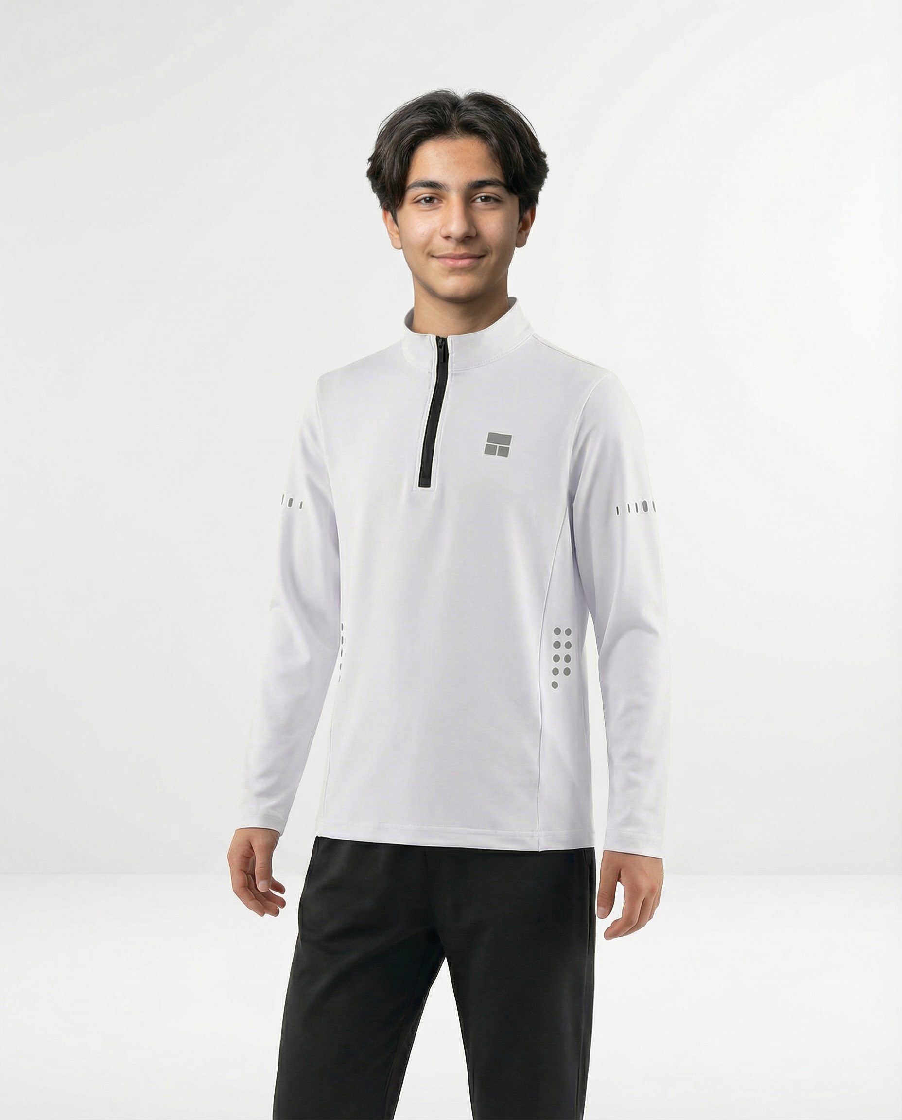 Courts white 1/4 jacket with black accents on a mannequin against a white background.