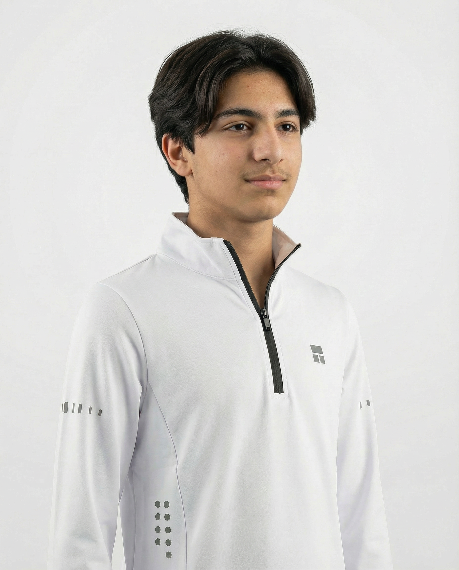 Courts white 1/4 jacket with black accents on a mannequin against a white background.