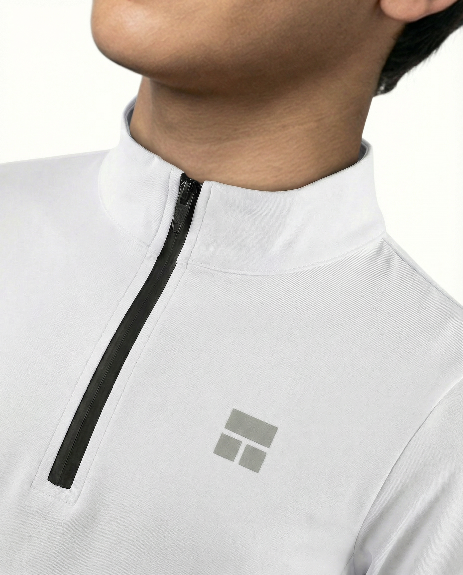 Courts white 1/4 jacket with black accents on a mannequin against a white background.