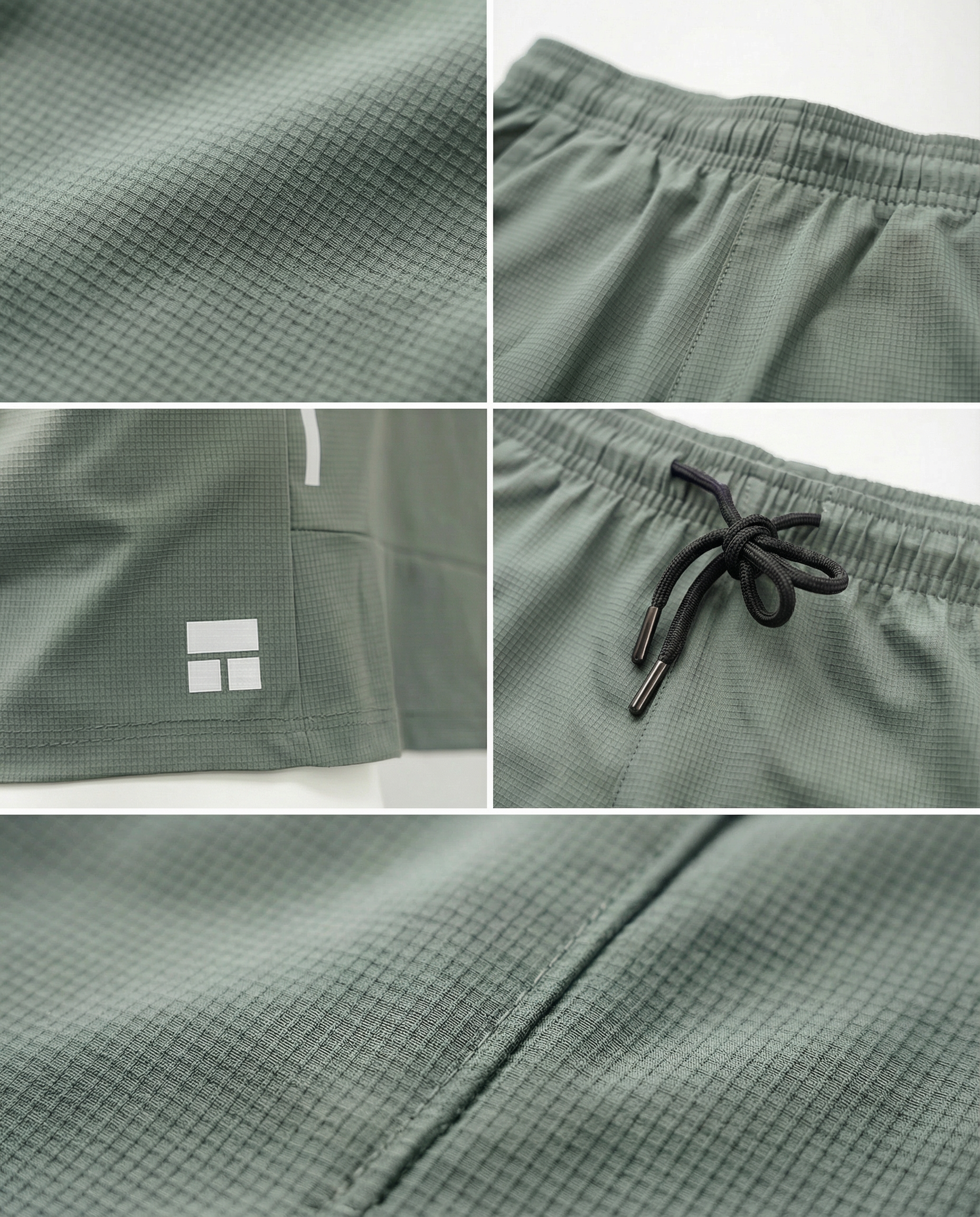 Person wearing Courts sport army green shorts with a white background