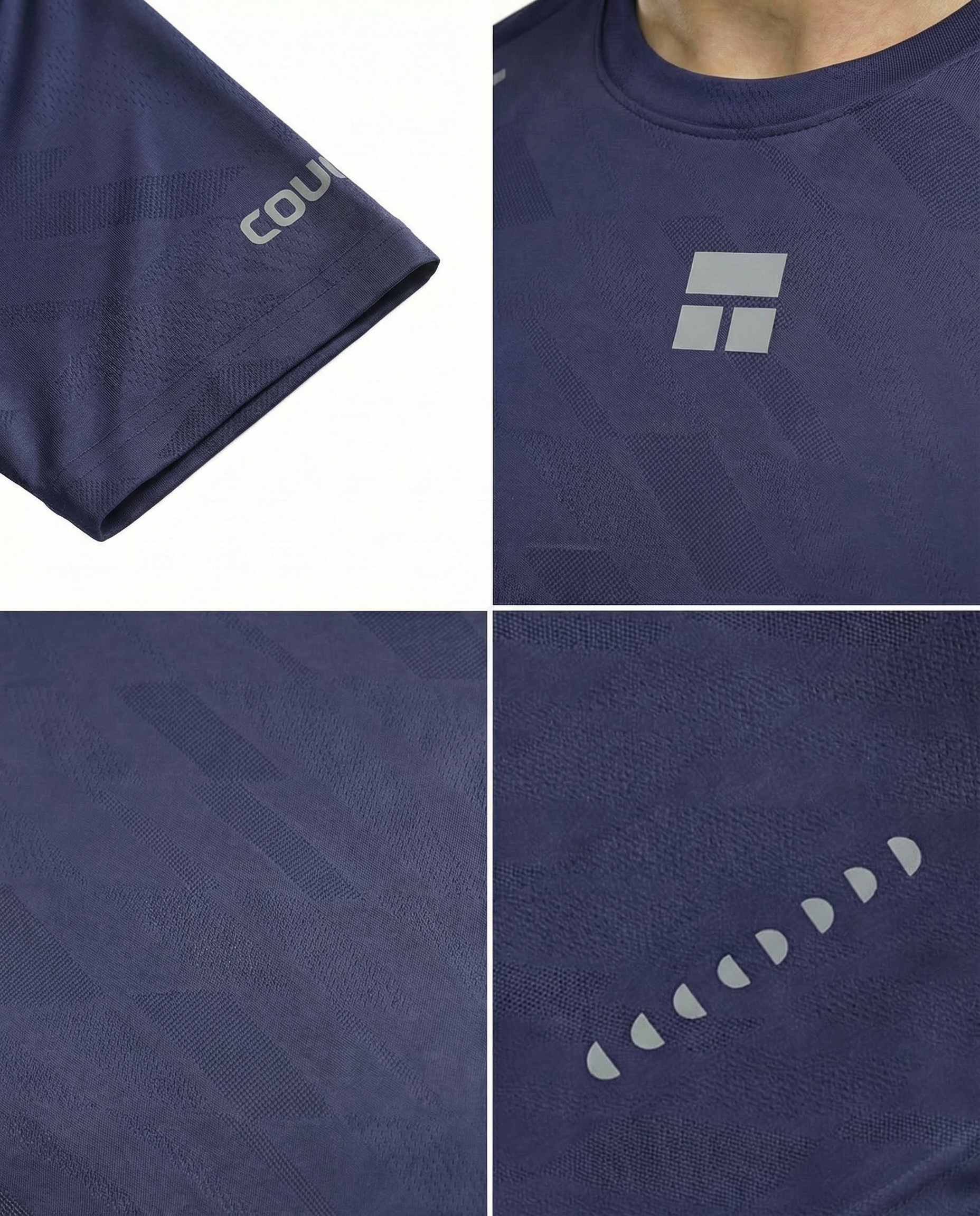 Man wearing a blue courts athletic shirt with a logo on a white background