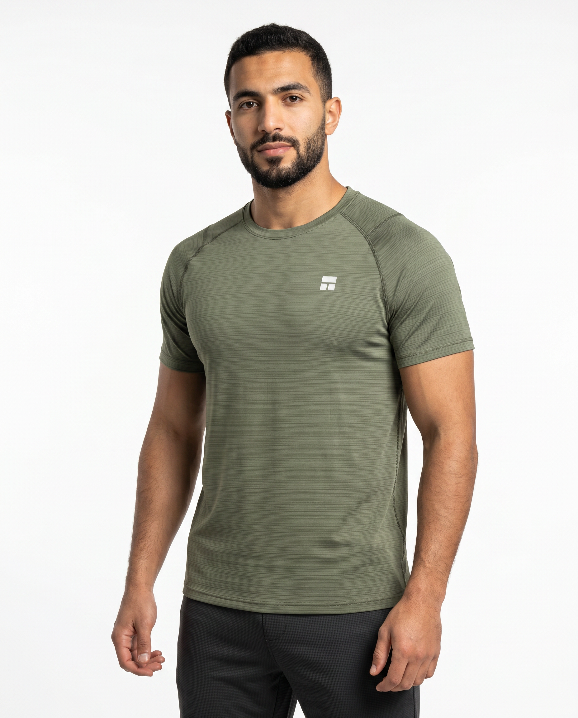 Man wearing an olive green athletic shirt on a white background
#color_olive-green