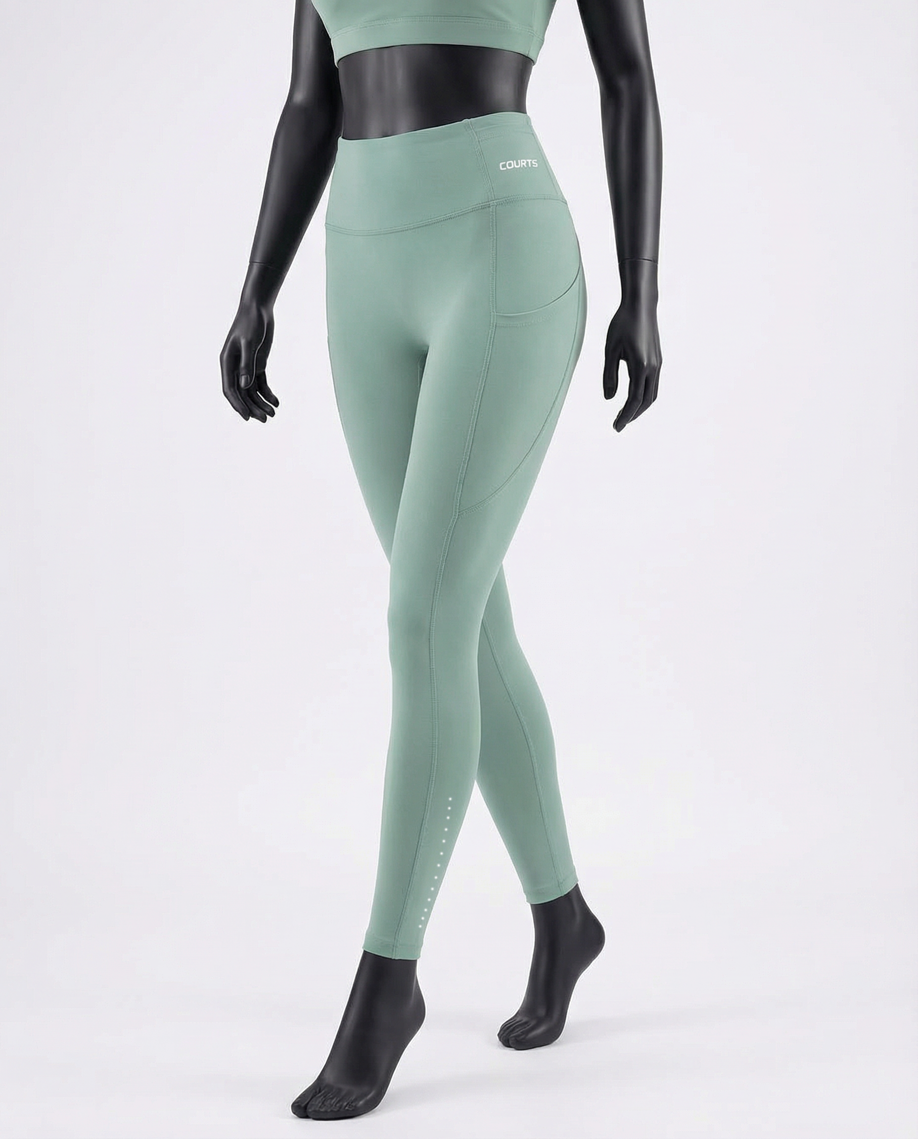 Courts light mint green leggings worn by a mannequin on a white background
#color_mint-green