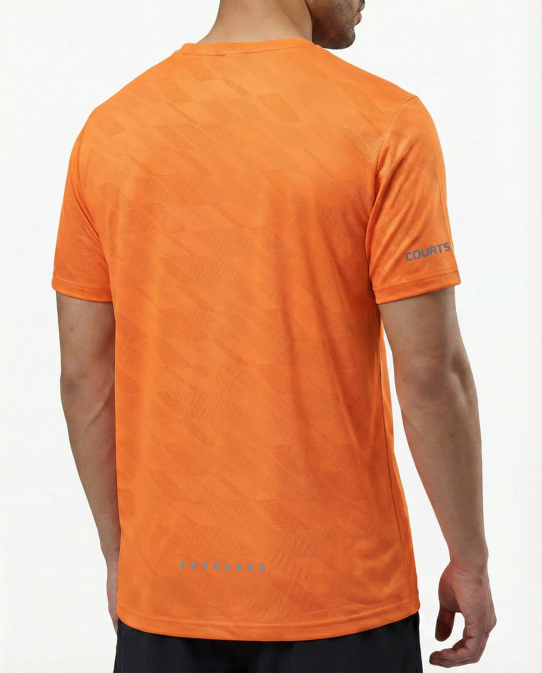 Man wearing a courts sport orange t-shirt with a logo on a white background
#color_orange