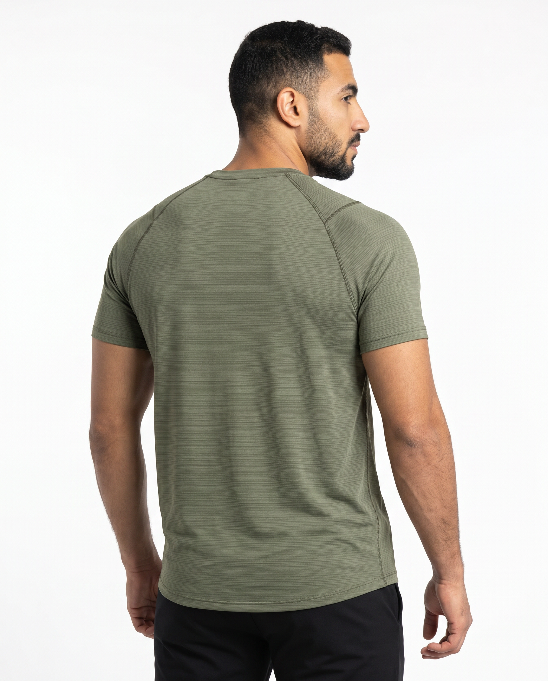 Man wearing an olive green athletic shirt on a white background
#color_olive-green
